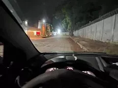 young blonde drops to suck this black cock hard while cruising city streets