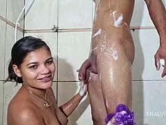 tigresavip takes monster cock pounding in steamy bath tub deep anal dildo play