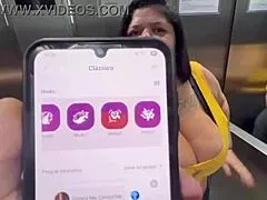 brazilian bbw mature with huge natural tits flashes big ass on street before toy dildo play at bar entrance building