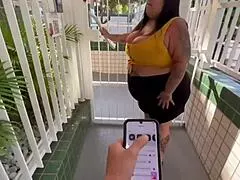 brazilian bbw mature with huge natural tits flashes big ass on street before toy dildo play at bar entrance building