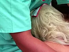 Blonde Nurse in Uniform Deepthroats and Rides Huge Tattooed Cock Till Cumshot Covers Her Shaved Pussy and Face in Hospital