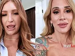 Skylar Snow rides Sarah Jessie squirting hard before pulling Nick Strokes in.