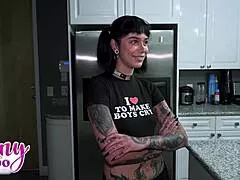the tattooed petite teen aurora anarchy toys her wet pussy bent over for daddy creampie roleplay