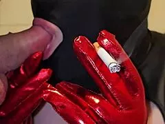 SMOKING FETISH BBW MILF SUCKS FAT COCK IN CLOSE-UP HANDJOB