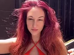 italian milf artemisia smokes cig while teasing big tits outdoor uhmm