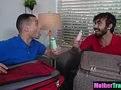 Stepmom stewardesses trade stepsons for hardcore group toy taboo sex on flight