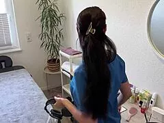 he unloads twice on massage table from handjob blowjob
