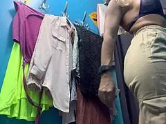 russian big boobs girl changes clothes in dressing room hidden cam nipples out