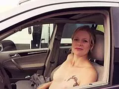 Crazy Exhibitionist Drives Naked And Fucks Guy Outdoors