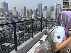 hijab nurse, suck my cock rooftop public after escaping hospital duty wetly!