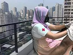hijab nurse, suck my cock rooftop public after escaping hospital duty wetly!