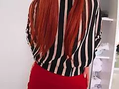 sexy office milf catches my jerk off session after work in lingerie