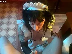 Dutiful housewife can't resist sucking neighbor's huge cock after work... so needy!