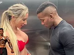 blonde big tit hotwife morgan ray stretches on muscular trainer's bbc deep