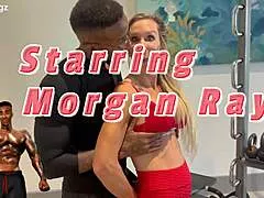 blonde big tit hotwife morgan ray stretches on muscular trainer's bbc deep