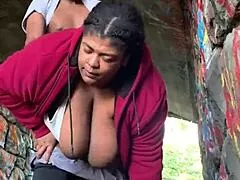 A lil QUICKIE outdoors with big tits milf won't hurt anyone PUBLIC fun!