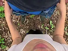 sucking huge cock on forest hike with hot brunette pov deepthroat cumshot