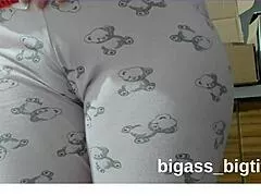 bbw amateur bends over in pajamas fingering her fat curvy cameltoe pussy solo