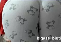 bbw amateur bends over in pajamas fingering her fat curvy cameltoe pussy solo