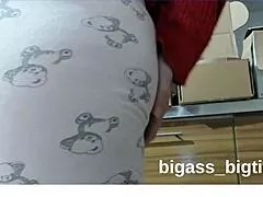 bbw amateur bends over in pajamas fingering her fat curvy cameltoe pussy solo