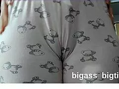bbw amateur bends over in pajamas fingering her fat curvy cameltoe pussy solo