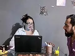 Sexy latina secretary flashes juicy pussy during job interview fuck