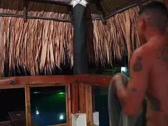 Late night backyard pool fuck with stepsons best friend while husband and stepdaughter sleep nearby