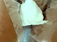 20yo virgin's shaved pussy glows wet lighting tissue paper up close