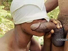 african wife bends for landlord's monster black cock in bush quickie