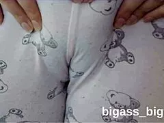 Curvy milf rubs her camel toe in tight pajamas