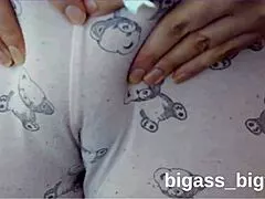 Curvy milf rubs her camel toe in tight pajamas