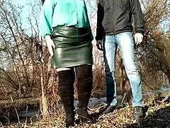 mother in law pisses outside in nature