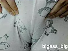 Curvy milf rubs her camel toe in tight pajamas