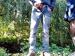 curvy masturbating milf jerks my dick outdoors