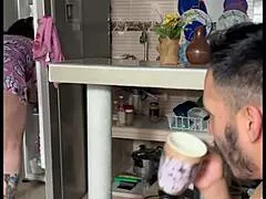 madrastra masturbates in kitchen with huge tits