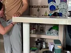 madrastra masturbates in kitchen with huge tits