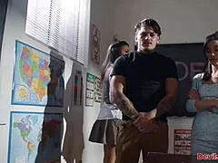 perv milf teacher watching students fuck in classroom