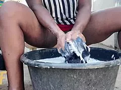 Keep your eyes on my juicy pussy while i wash my dirty thongs