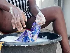 Keep your eyes on my juicy pussy while i wash my dirty thongs