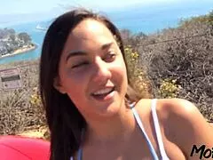 Mofozo brunette amateur with small tits deepthroats the cock