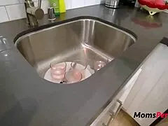 Kitchen sex with horny blonde stepmom feels so good