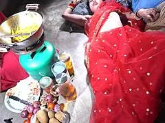 indian step mom in kitchen with step son