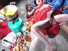 indian step mom in kitchen with step son