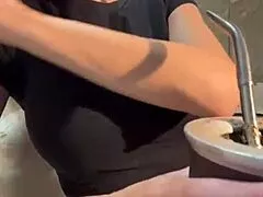 Stepmom shows her nipples in the bathroom