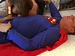 Wonder woman sucks supermans cock in cosplay costume