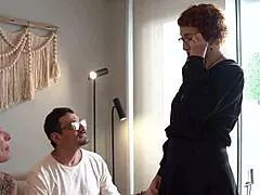 Stepmom discovers girlfriend with her lover.