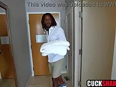 Cuck hubby watches wife fucking black bellman hard