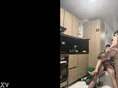 mi hermanastro me follo en la cocina with creampie