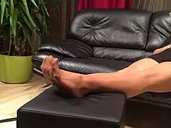 long nylon footplay session by my stepmom in stockings