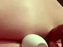 enjoying small 18+ bowling pin in her ass